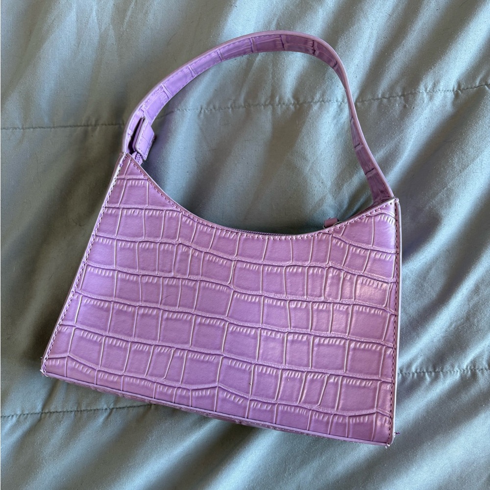 Lavender Croc-Embossed Shoulder Bag